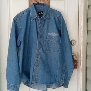 Men's Large 2004 Denim Biker Design Daytona Beach Bikefest Button Down